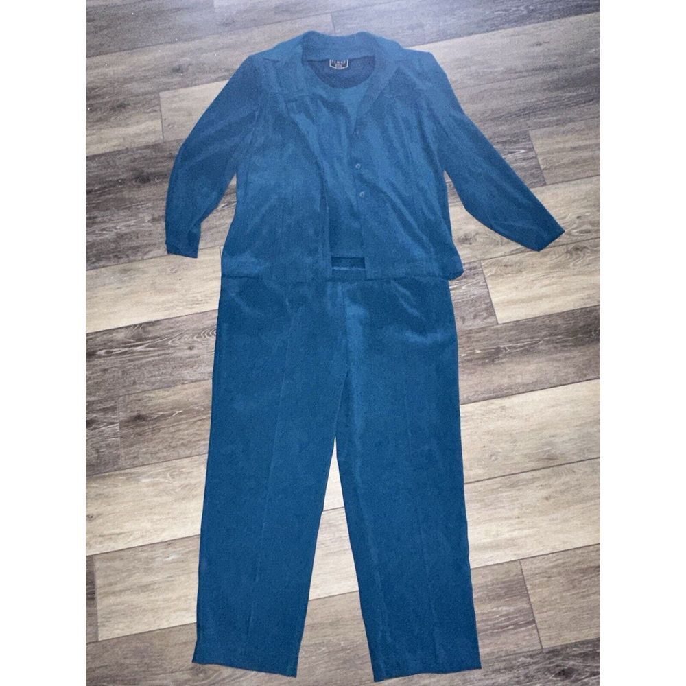 Vintage Vinci Clothiers Womens Suit Set Blazer Tank Pants Sz 10 Made in USA Teal